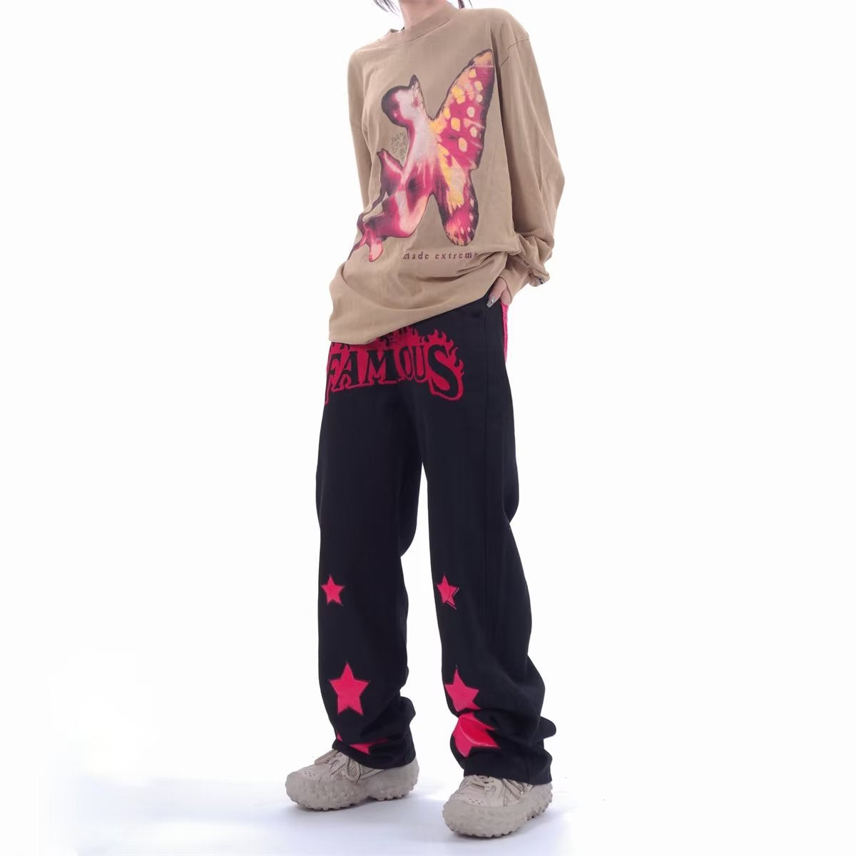 Men Jeans XINGX Paste Cloth Embroidery Jeans Retro Hip Hop Straight Loose Trousers