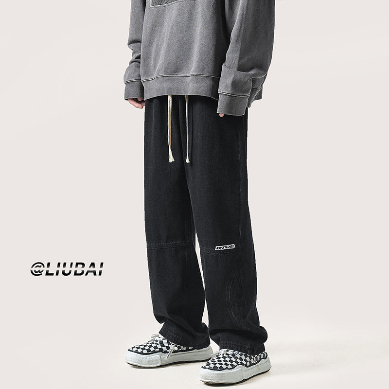 Men Jeans Spring and Autumn Straight Retro Wide-Leg Pants