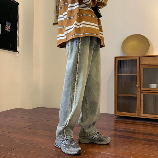 Men Jeans Vintage Jeans Summer Black Casual Trousers Baggy Straight Trousers