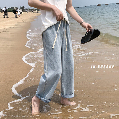 Men Jeans Straight Jeans Men's Loose Summer Pants