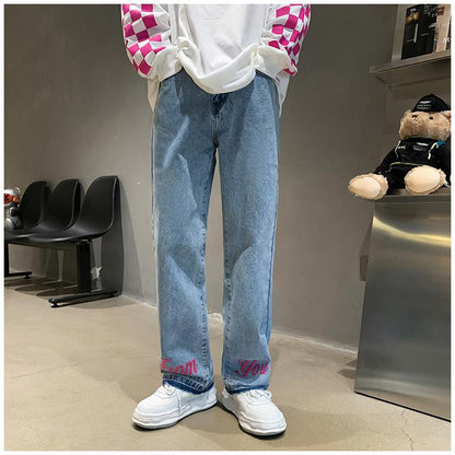 Men Jeans Straight-Leg Pants Loose Casual Spring and Autumn Denim Trousers Hip Hop