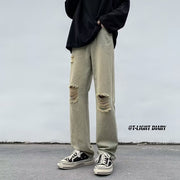 Men Jeans Ripped Jeans Men's Summer Retro Men's Black Trousers Loose Straight