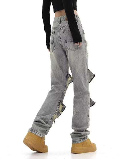 Men Jeans Vintage Distressed Multi-Pocket Straight Jeans