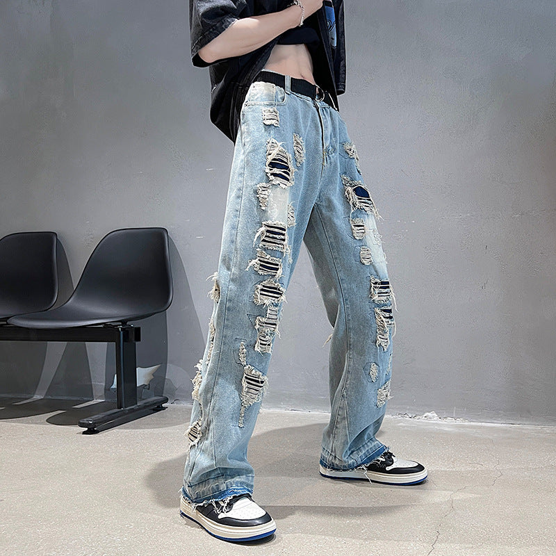 Men Jeans Ripped Jeans Men's Summer Straight-Leg Pants Loose Wide Leg Pants