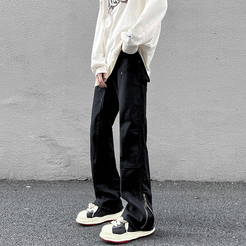 Men Jeans Vintage Jeans Black Elastic Loose Straight Casual Trousers