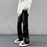 Men Jeans Vintage Jeans Black Elastic Loose Straight Casual Trousers