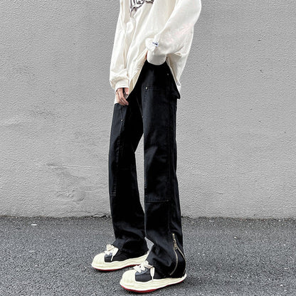 Men Jeans Vintage Jeans Black Elastic Loose Straight Casual Trousers
