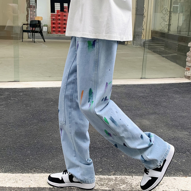 Men Jeans Splash-Ink Jeans Men's Autumn Baggy Straight Trousers Casual Trousers