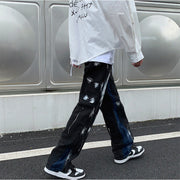Men Jeans Retro Patchwork Loose Casual Pants