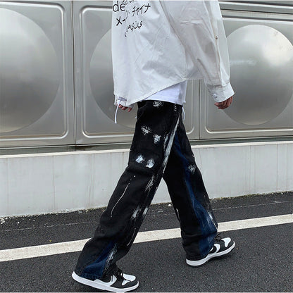 Men Jeans Retro Patchwork Loose Casual Pants