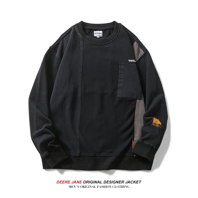 Men Pullover Hoodie Spring Patchwork Sweater Men's Loose Casual