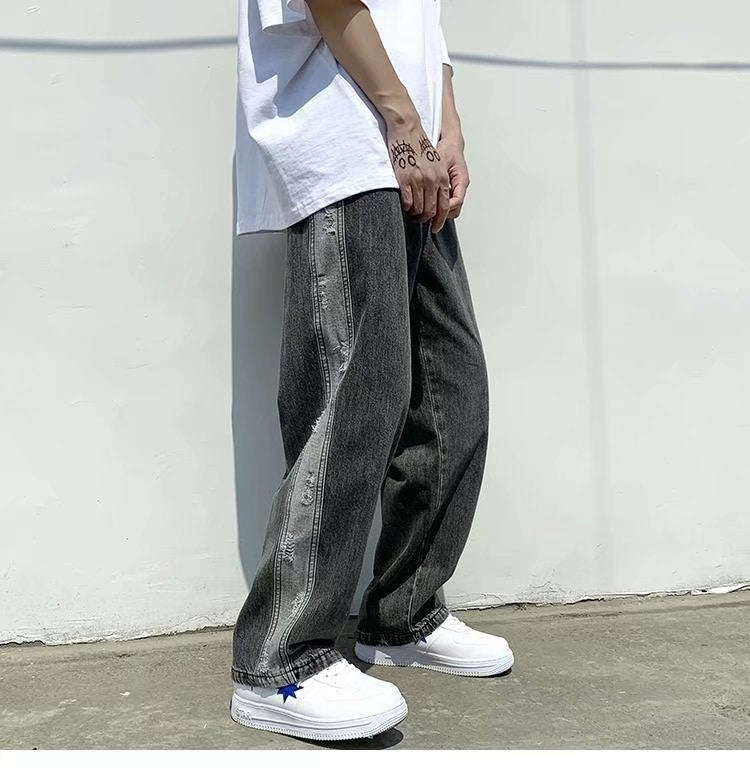 Men Jeans Ripped Jeans Summer Baggy Straight Trousers Wide Leg Trousers