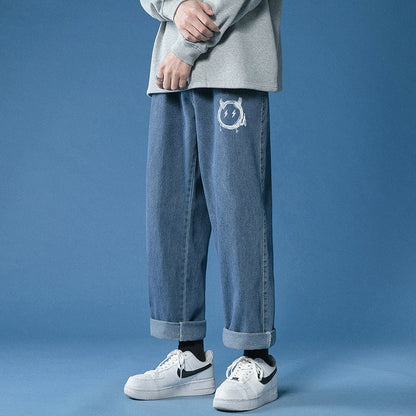 Men Jeans Summer Baggy Straight Trousers Retro Pants