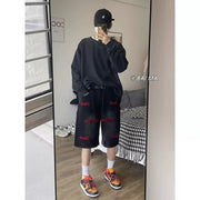 Men Jeans Embroidered Denim Shorts Summer Washed Shorts
