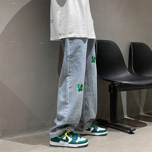 Men Jeans Men's Summer Casual Pants Loose Straight-Leg Wide-Leg Pants