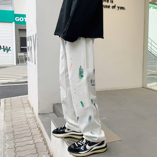 Men Jeans Splash-Ink Jeans Men's Autumn Baggy Straight Trousers Casual Trousers