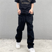 Men Jeans Black Jeans Men's and Women's Vintage Embroidered Straight Loose Jeans