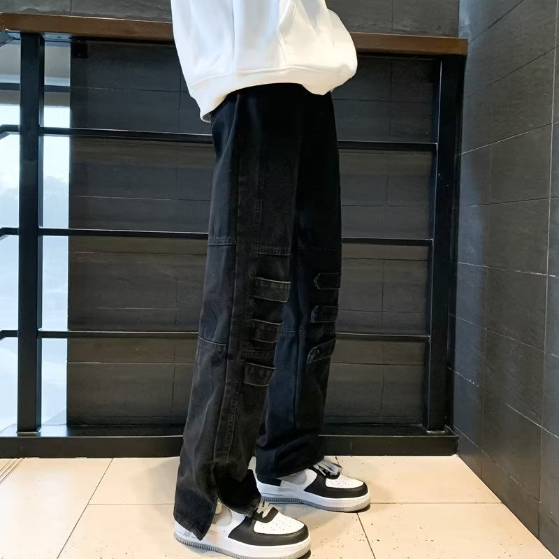 Men Jeans Spring Split Wide Leg Pants Loose Spring and Autumn Straight-Leg Pants