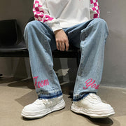 Men Jeans Straight-Leg Pants Loose Casual Spring and Autumn Denim Trousers Hip Hop