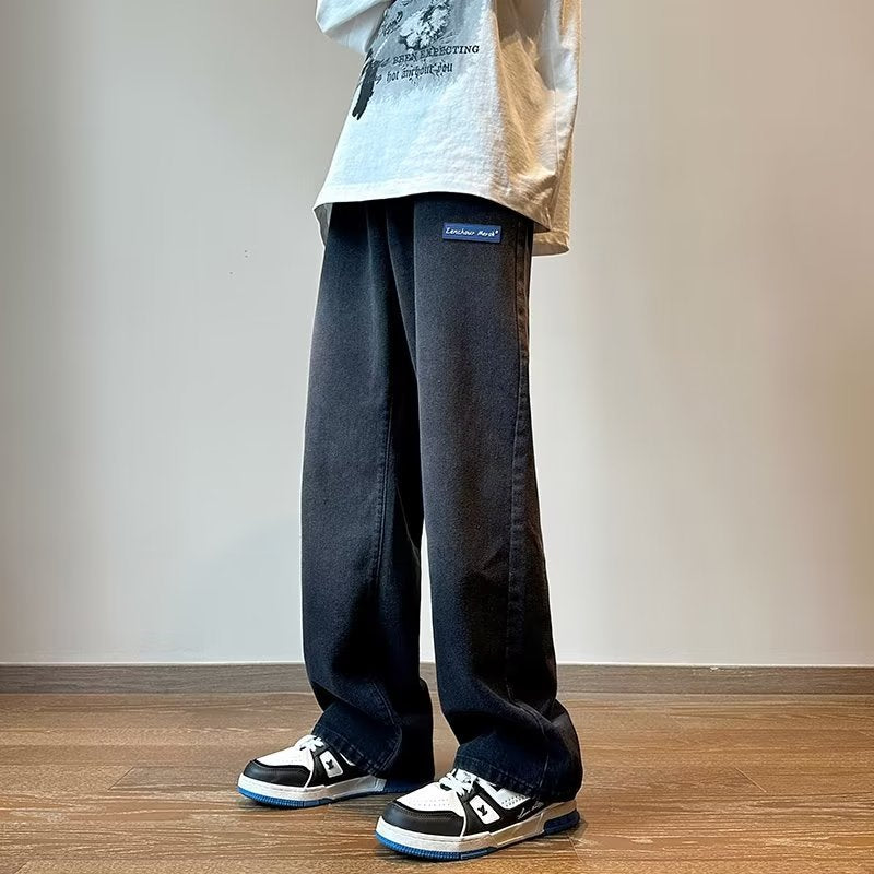 Men Jeans Vintage Labeling Gradient Jeans Wide Leg Pants