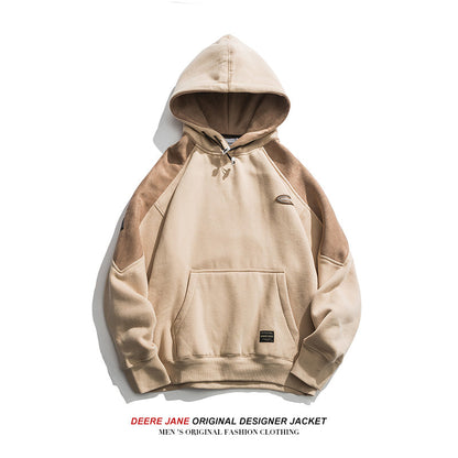 Men Pullover Hoodie Autumn and Winter Patchwork Hoodie Men's Winter Loose