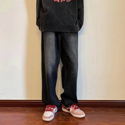 Men Jeans Vintage Jeans Straight Loose Wide Leg Pants