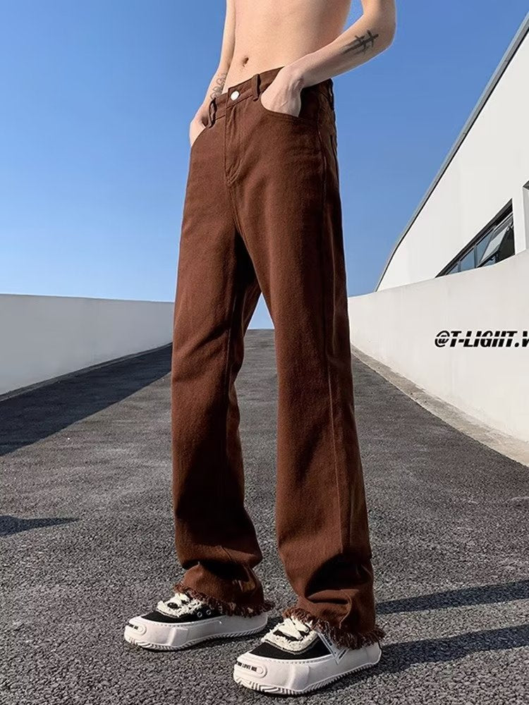 Men Jeans Clean Fit Brown Jeans Men's Slim Straight Skinny Overalls