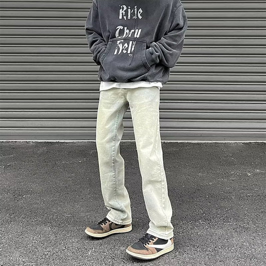 Men Jeans Vintage Jeans Summer Distressed Straight Bootleg Pants