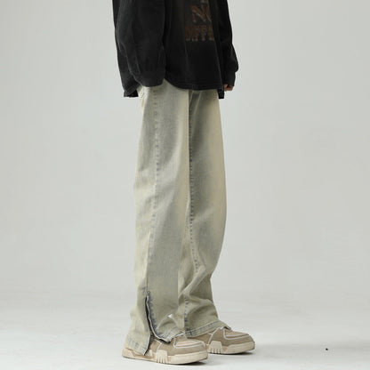Men Jeans Retro Washed Worn Jeans