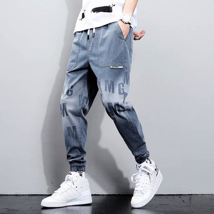 Men Jeans Spring and Summer Gradient Casual Printing Ankle Banded Pants Men's Jeans