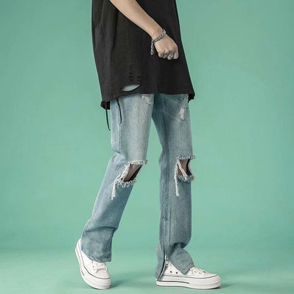 Men Jeans Ripped Jeans Men's Summer Hip Hop Zipper Pants