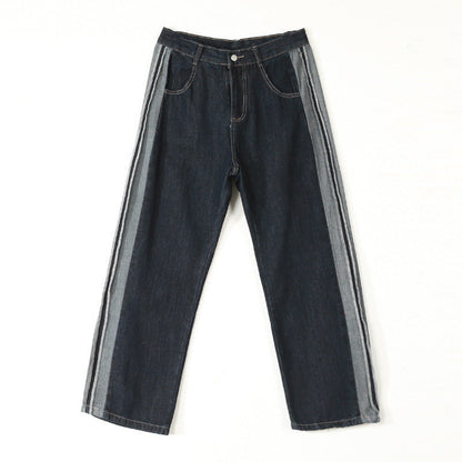 Men Jeans Distressed Straight Wide Leg Jeans Men Autumn Loose Casual Trousers