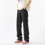 Men Jeans Zipper Split Jeans Spring Vintage Baggy Straight Trousers