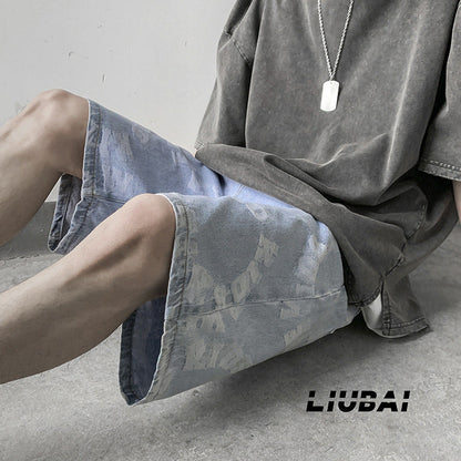 Men Jeans Summer Denim Shorts Loose Straight Casual Shorts