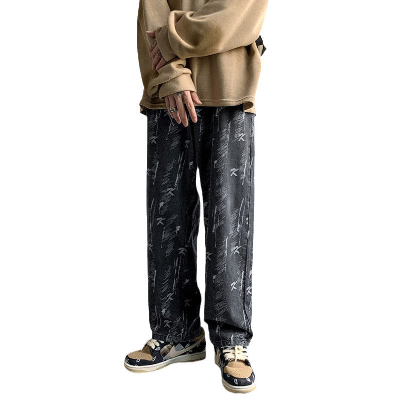 Men Jeans Loose Oversize Wide Leg Pants Denim Trousers