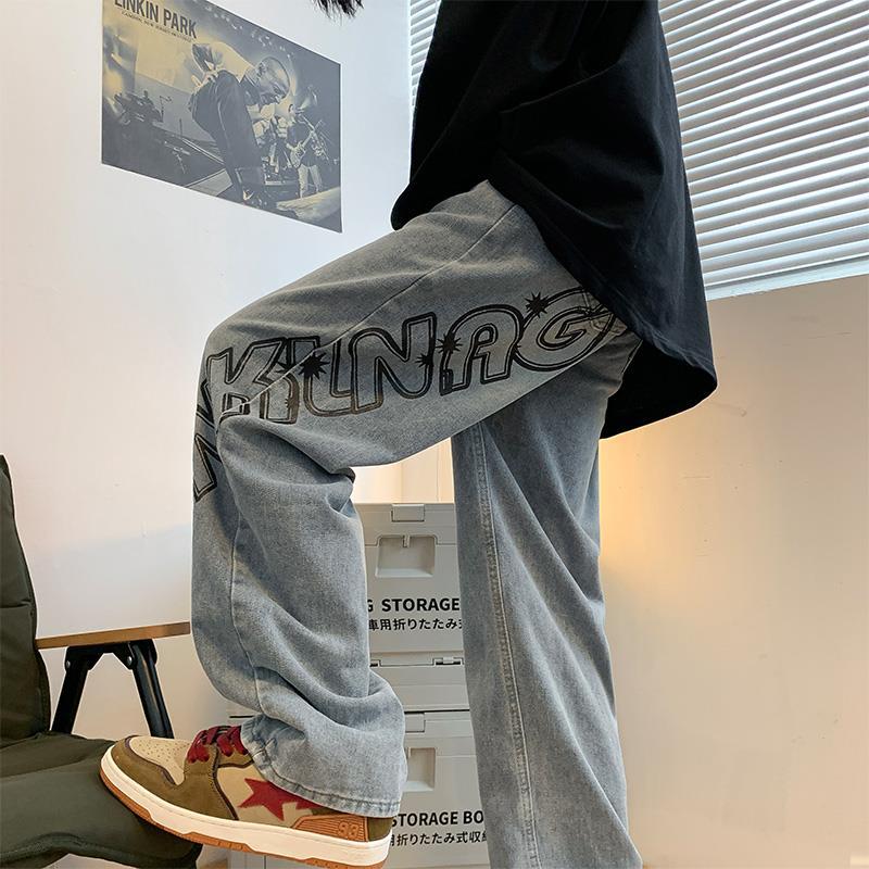 Men Jeans Vintage Straight Loose Oversize Trousers