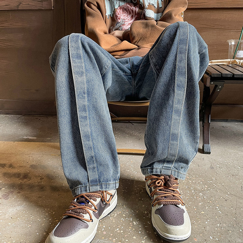 Men Jeans Fall Baggy Straight Trousers Wide Leg Trousers