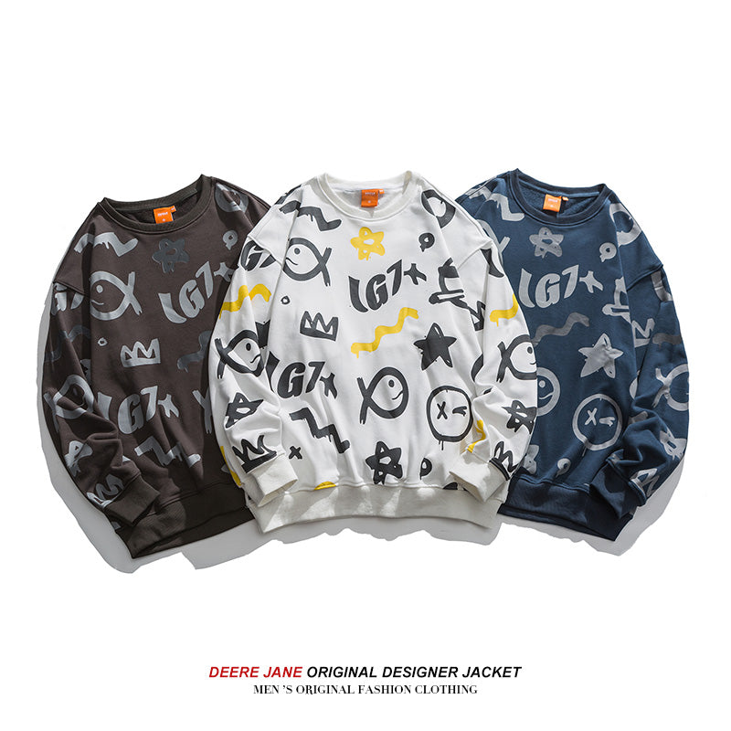 Men Pullover Hoodie Men's Spring and Autumn American Style Loose Trendy Couples Long Sleeve