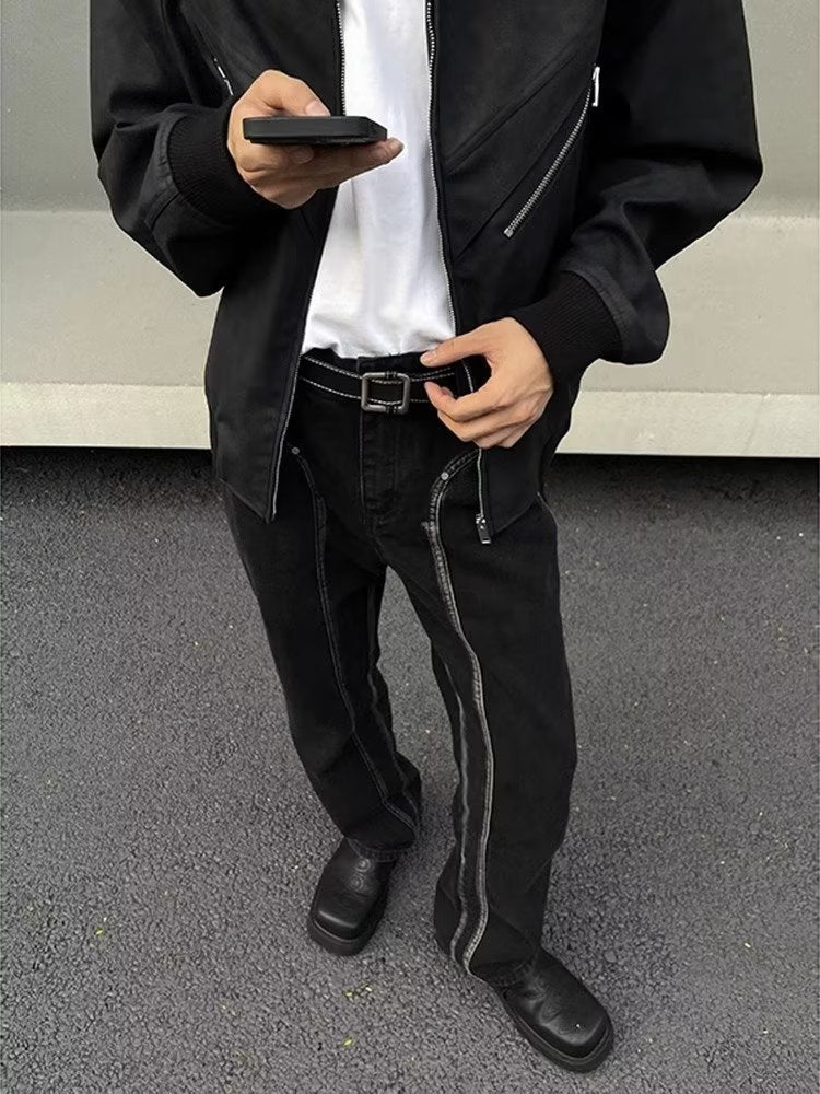 Men Jeans Hiphop Rivet Stitching Jeans Men Straight-Leg Pants