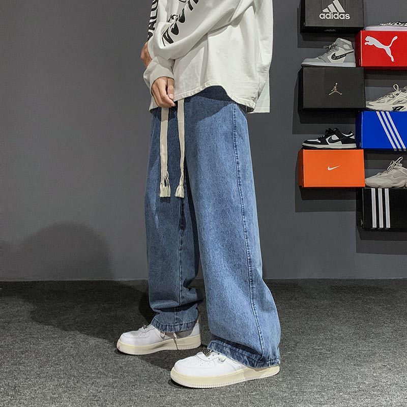 Men Jeans Vintage Jeans Straight-Leg Pants Loose Spring-Autumn Wide-Leg Pants