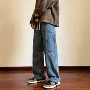 Men Jeans Retro Workwear Jeans Spring and Autumn Loose Wide-Leg Straight Trousers