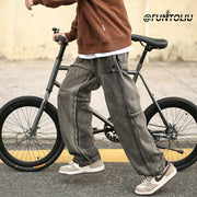 Men Jeans Cargo Jeans Male Autumn and Winter Loose Straight-Leg Trousers