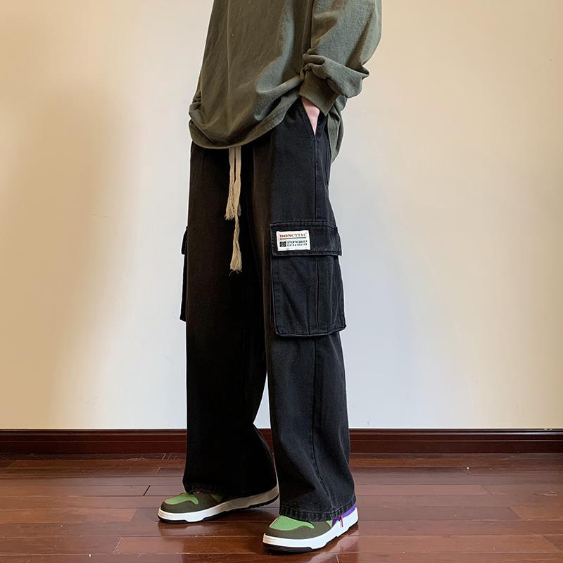 Men Jeans Fall Wide-Leg Casual Pants Baggy Straight Trousers