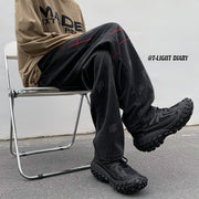 Men Jeans Washed Jeans Men's Winter Retro Straight-Leg Pants