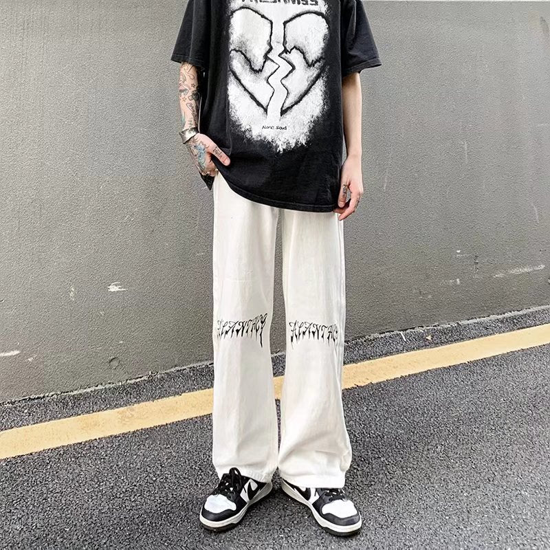 Men Jeans Printed Jeans Men Baggy Straight Trousers