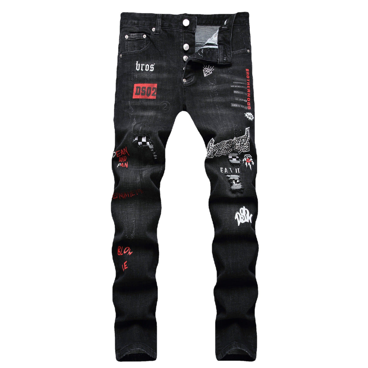 DSQ2 Jeans Rhinestone Decorated Ripped Stretch Jeans