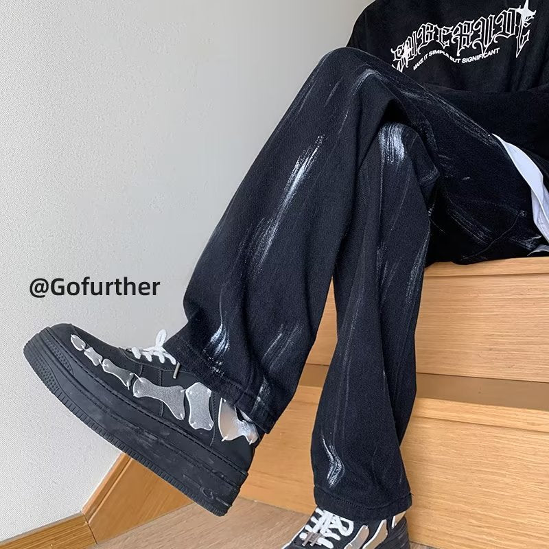 Men Jeans Tie-Dyed Jeans Slim-Fitting Straight Pants