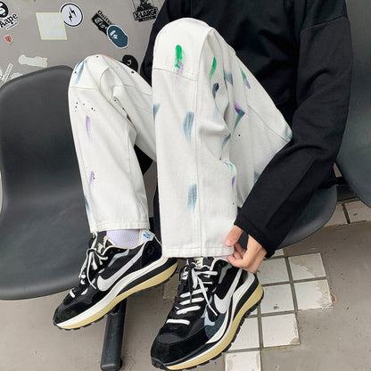 Men Jeans Splash-Ink Jeans Men's Autumn Baggy Straight Trousers Casual Trousers