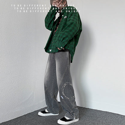 Men Jeans Straight Loose Wide-Leg Pants