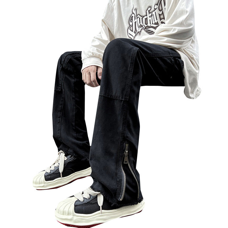 Men Jeans Vintage Jeans Black Elastic Loose Straight Casual Trousers